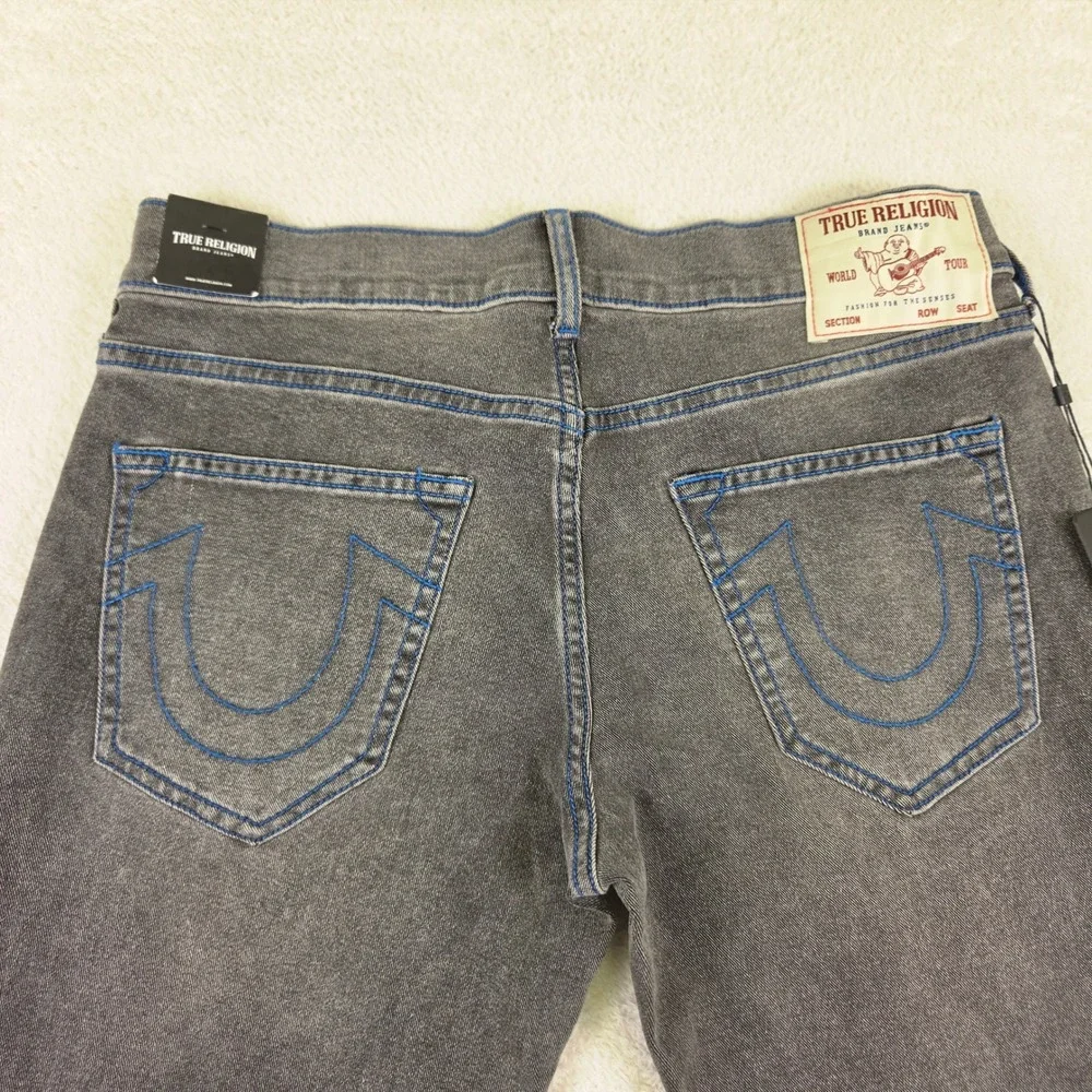True Religion Geno Relaxed Slim Jeans Gry Phantom Wash 700985 Mens 31 Blu Stitch